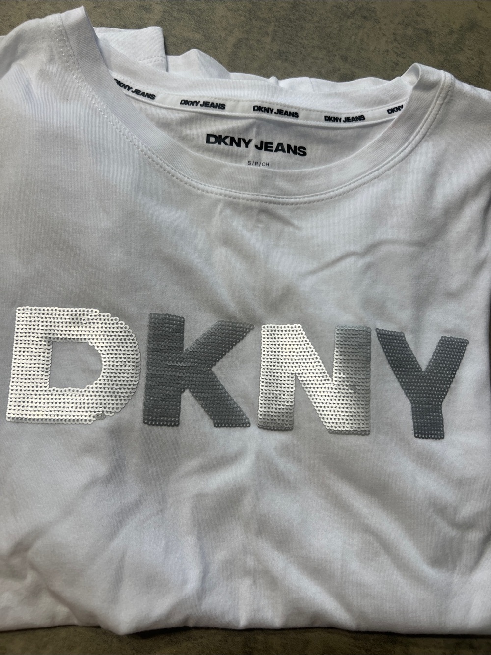 DKNY White Tee with Silver-Effect Logo